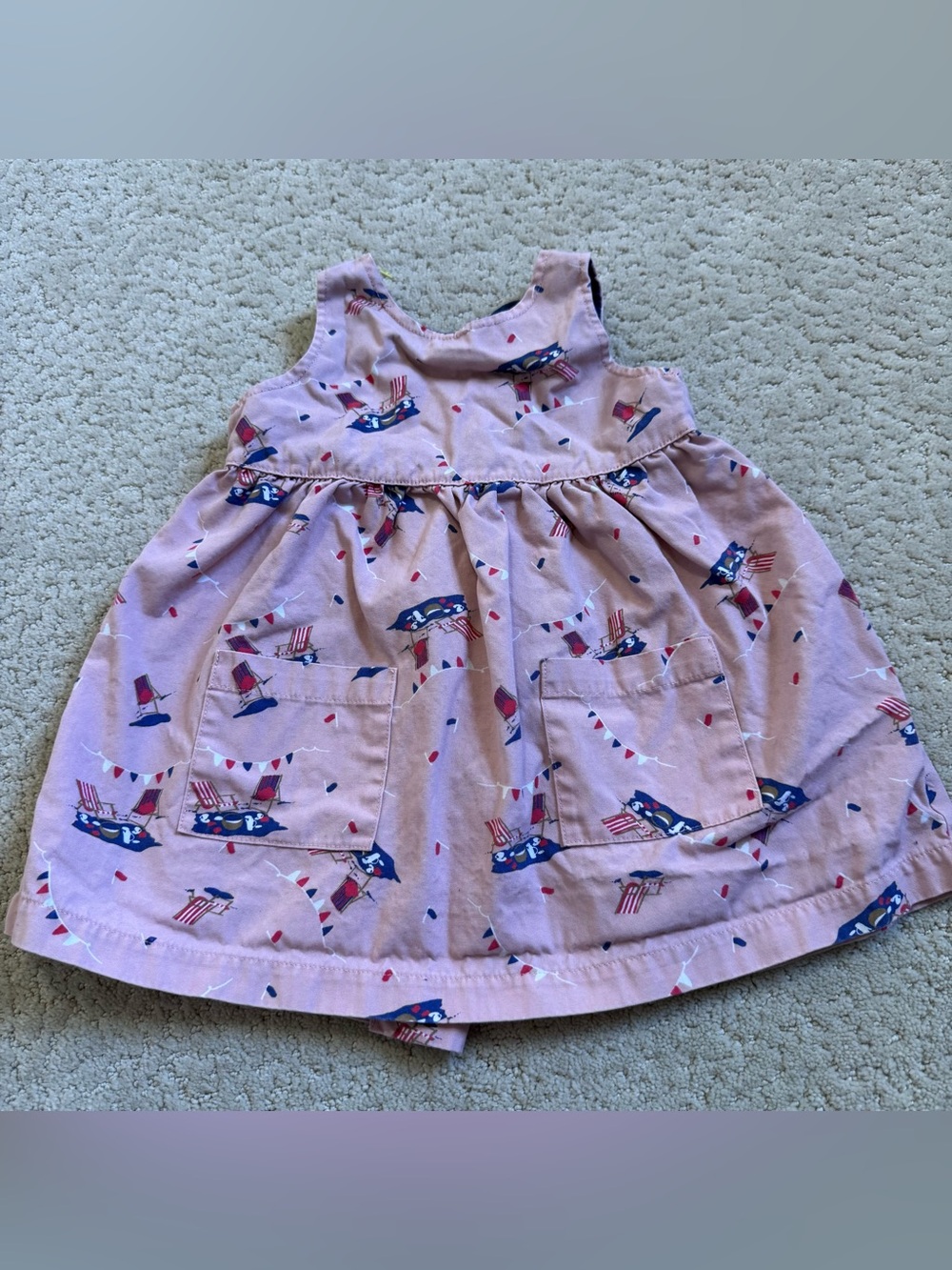 Baby Boden Dress Sleeveless Beach Picnic Party Pink Red White And Blue 6-12 M
